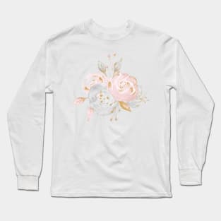 Pretty Rose Gold Watercolor Flowers Long Sleeve T-Shirt